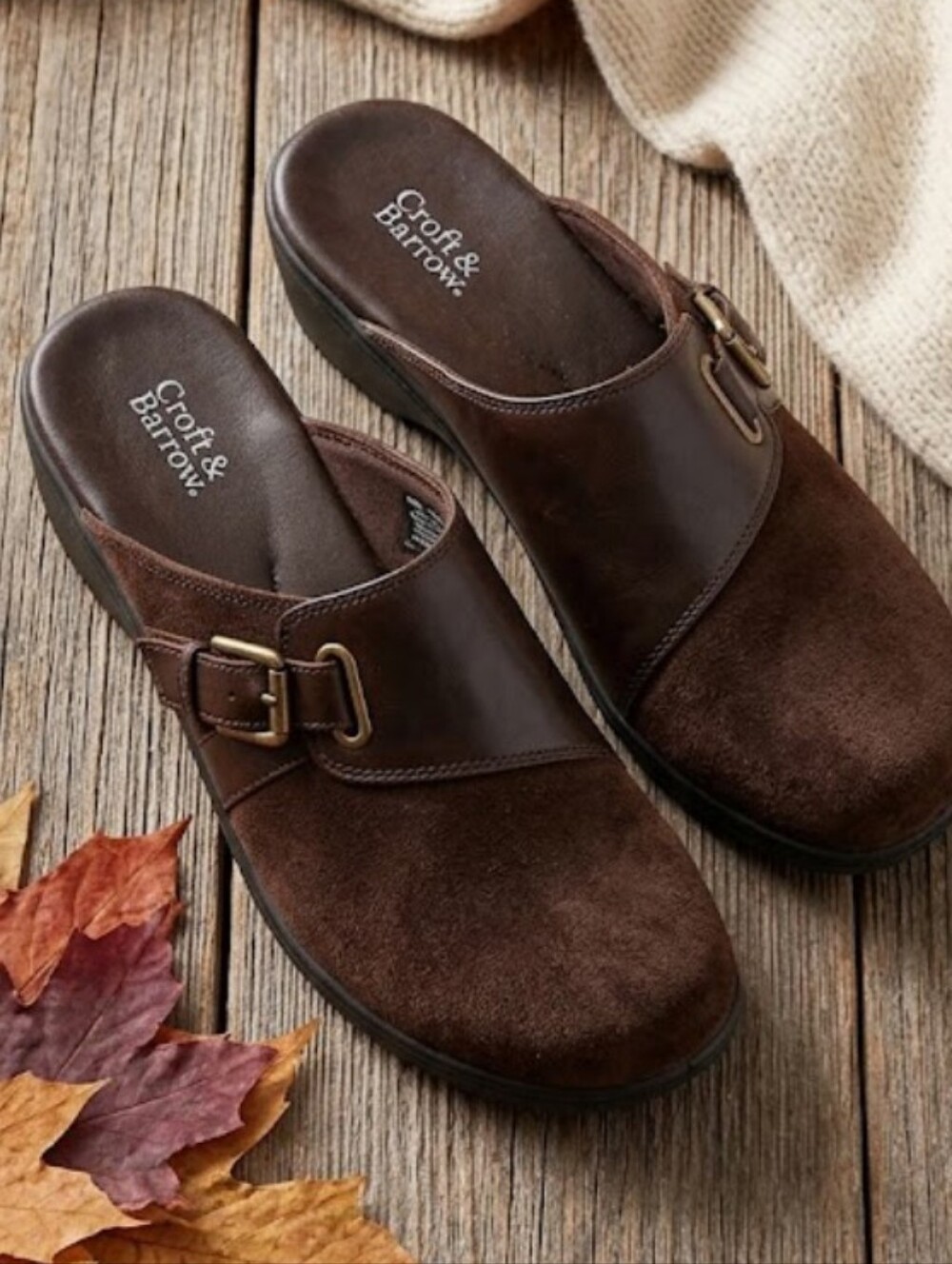 Suede & Leather Mules, Croft & Barrow Brown Clogs, Size 7.5M